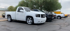 white GMC truck is upgraded by Arizona Driveshaft & Differential Mesa Arizona